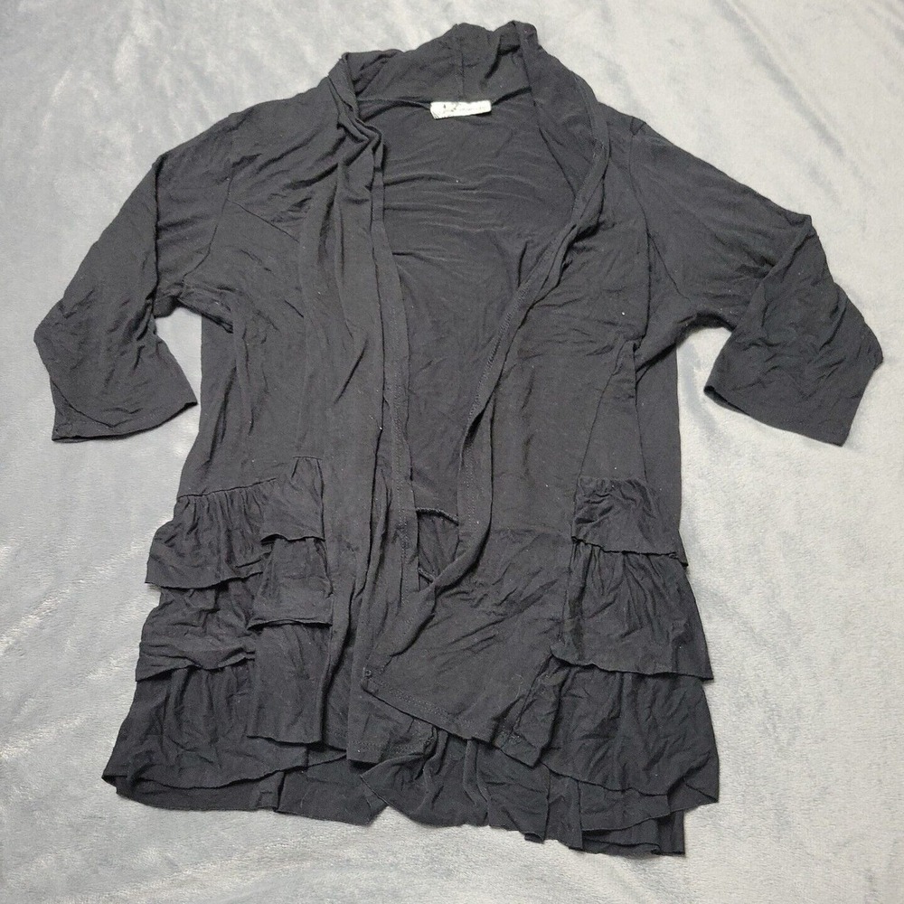 Uptown Vibe USA Cardigan Womens 1X Black Sweater 3/4 Sleeve Tiered Ruffle Top